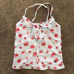 Abercrombie Kids Rose Floral Halter Top Girls M Cotton Ruffle Button Front